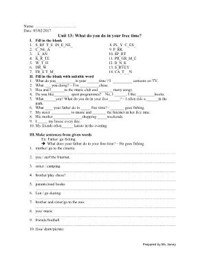 Bài tập Tiếng anh lớp 5 - Unit 13 What do you do in your free time - Năm học 2016-2017